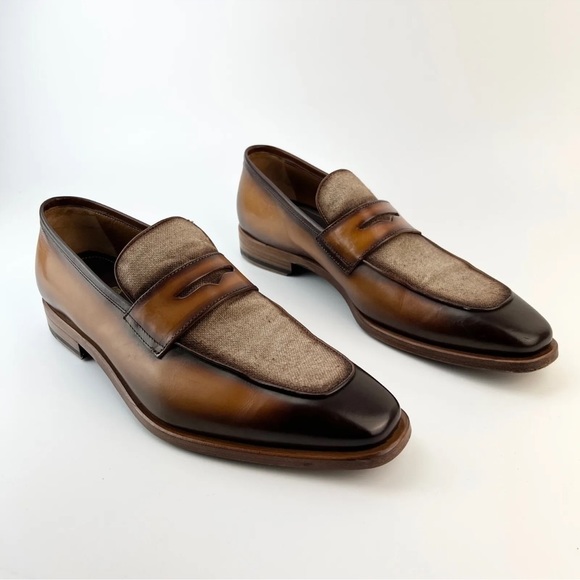 Bruno Magli Other - Bruno Magli • 8.5 • Loafers Corrado Leather & Linen Penny Loafer Cognac/Linen